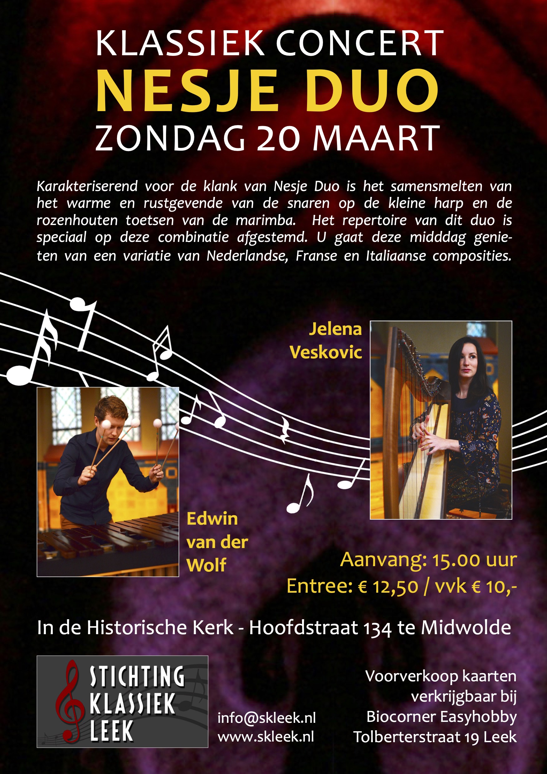 Flyer Nesje Duo Concert  - 20 maart 15:00 - Nederlands Hervormde Kerk, Midwolde